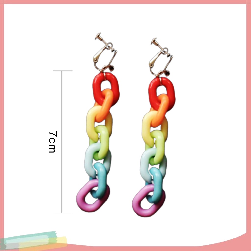 Đôi Khuyên Tai Dài Phối Dây Xích Màu Cầu Vồng Thời Trang Cho Nữ