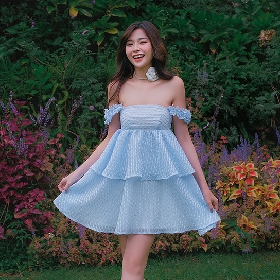  Đầm xoè babydoll Shebyshj 2 tầng màu xanh dương - Lumi Dress