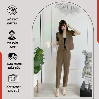 Sét bộ vest thanh lich công sở kèm quần ống đứng - 1104
