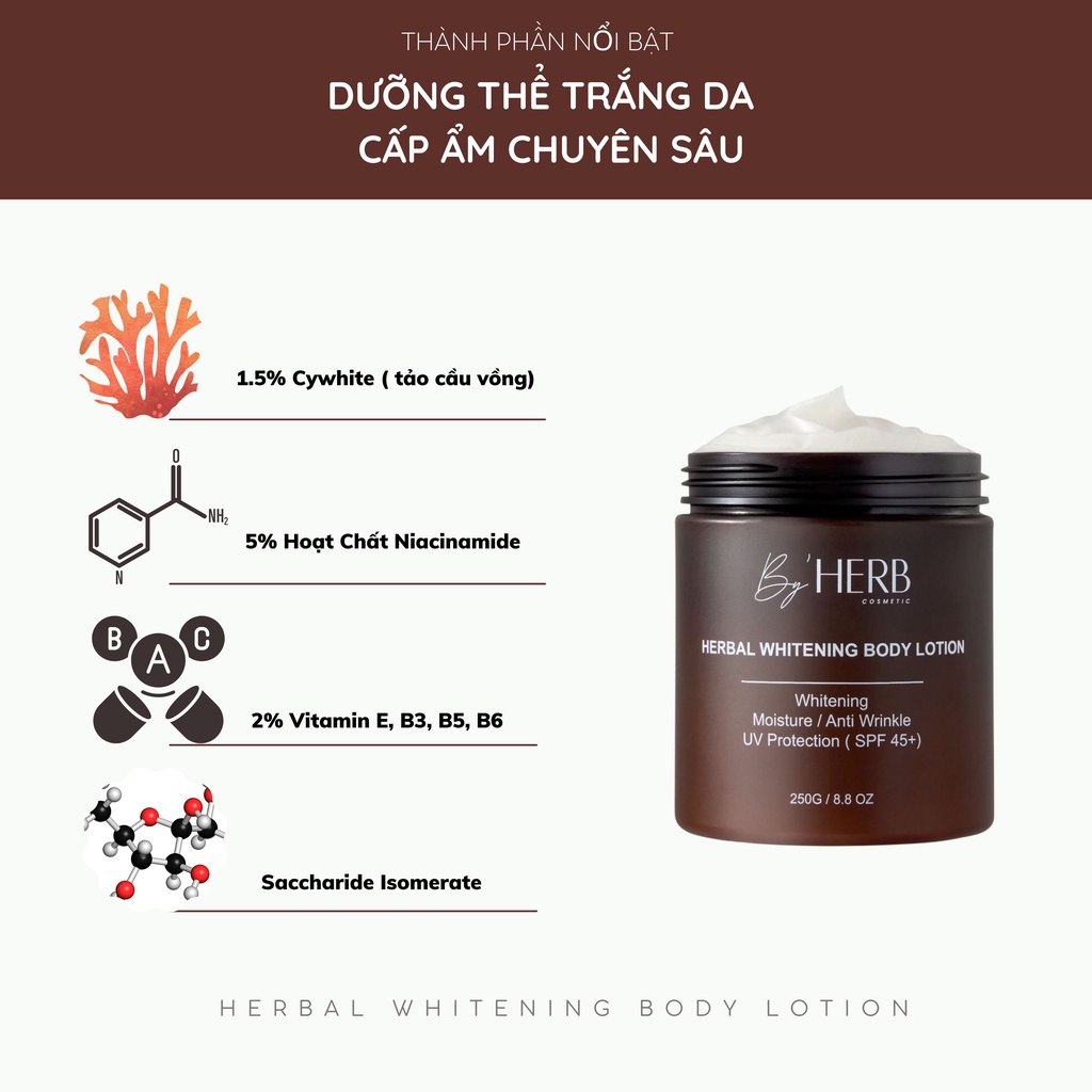 Combo Kem Dưỡng Trắng Da Body - Herbal Whitening Body Lotion By'HERB 250g