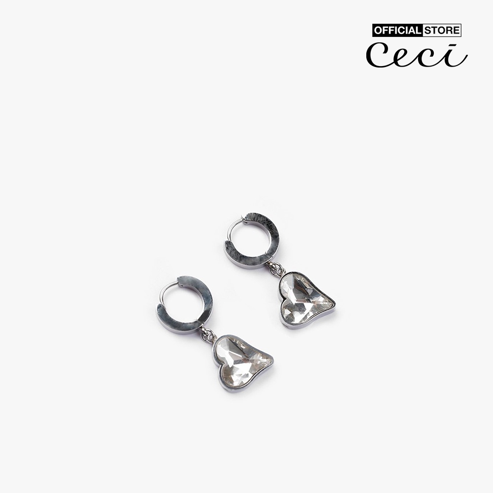 CECI - Khuyên tai nữ khoen tròn dáng thả phối đá trái tim thời trang CC1-09000099-03