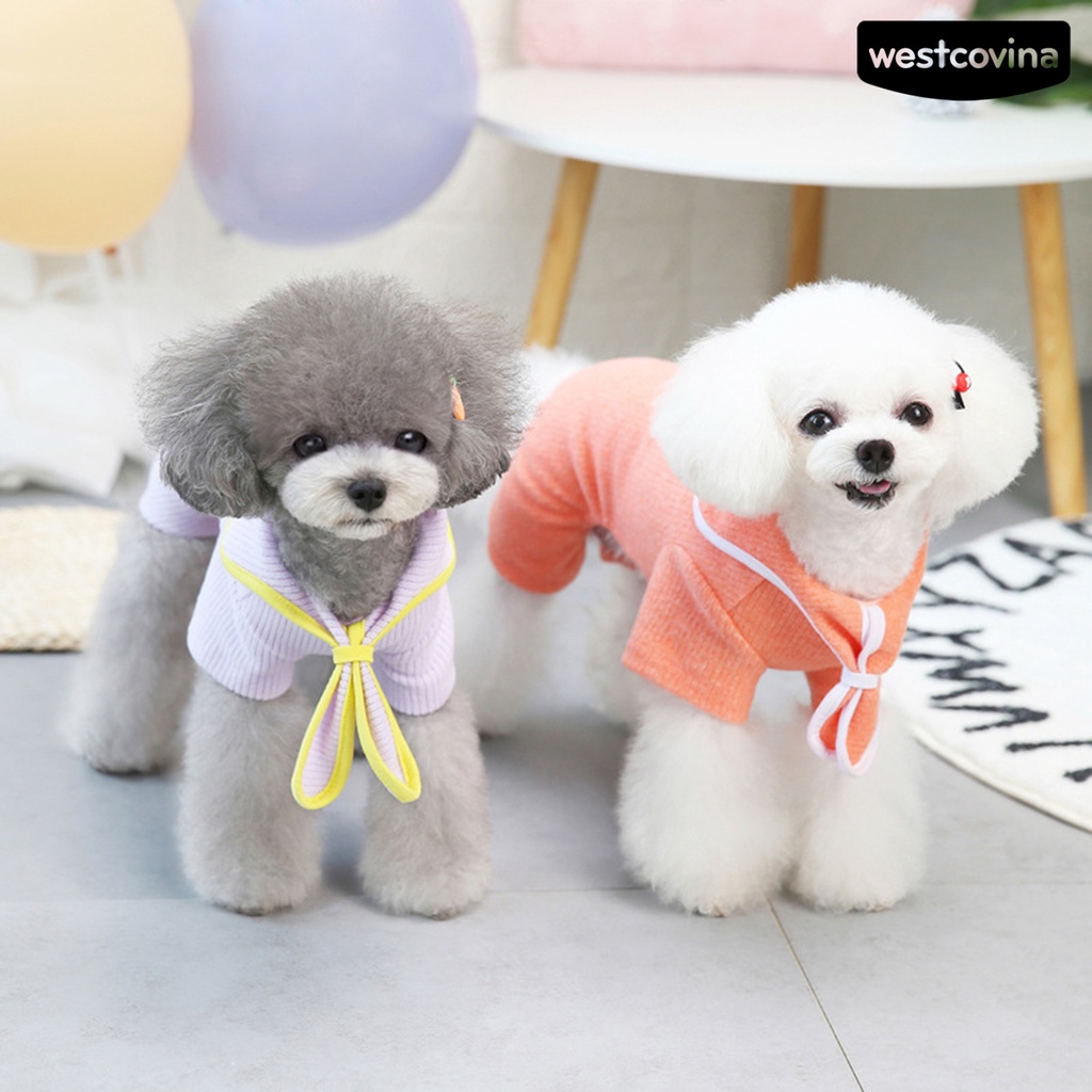 [COD]♘Bộ Đồ Ngủ Liền Thân Giữ Ấm Bốn Chân Màu Trơn Thời Trang Dành Cho Cún Cưng Cỡ Nhỏ