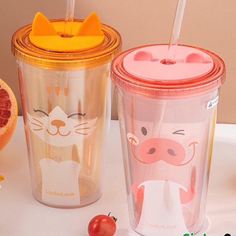 Ly nhựa 2 lớp LocknLock hình thú ngộ nghĩnh HAP511 dung tích 520ml - BABYHOPSG