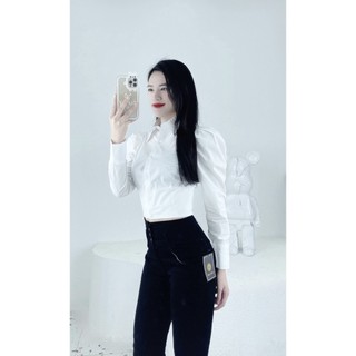 Áo sơ mi trắng dáng croptop siêu hot