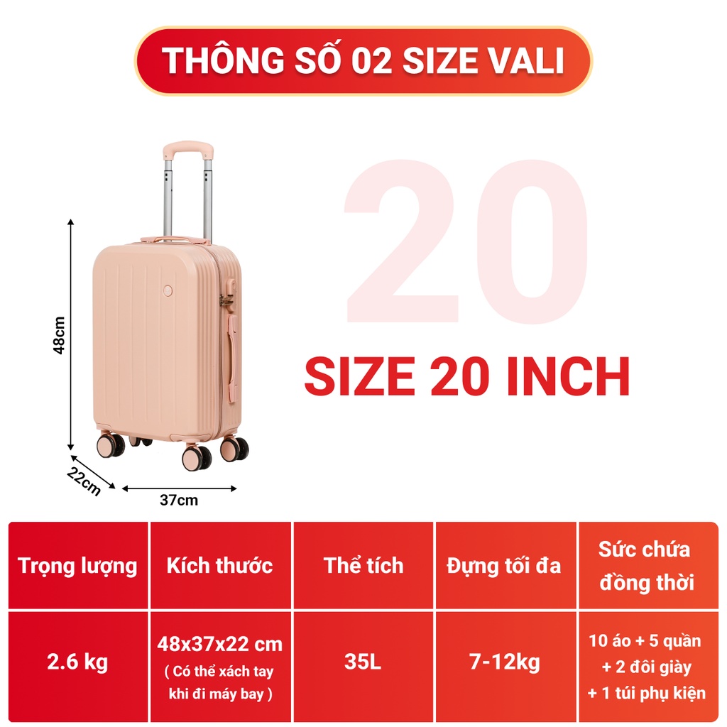 Vali kéo du lịch SIZE 20 inch - Vali SUNNY SV07 nhựa ABS và PC Đàn Hồi Tốt bảo hành 5 năm