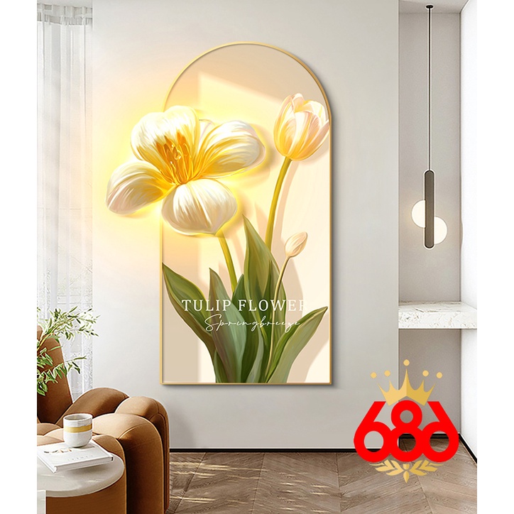 Tranh Tráng Gương Điện Led Cao Cấp mẫu Hoa 3D Tranh Treo Tường Phong Cách Bắc Âu