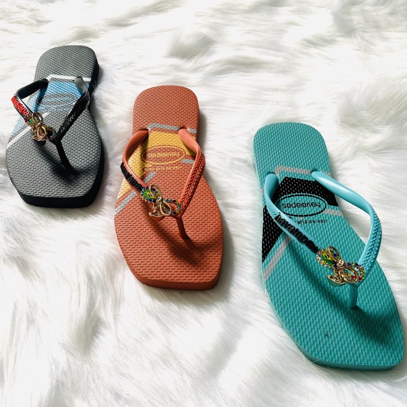 Dép kẹp havaianas nữ mũi vuông hàng loại 1 siêu xịn gắn nơ charm siêu hot, dép đi biển dã ngoại chống trơn trượt