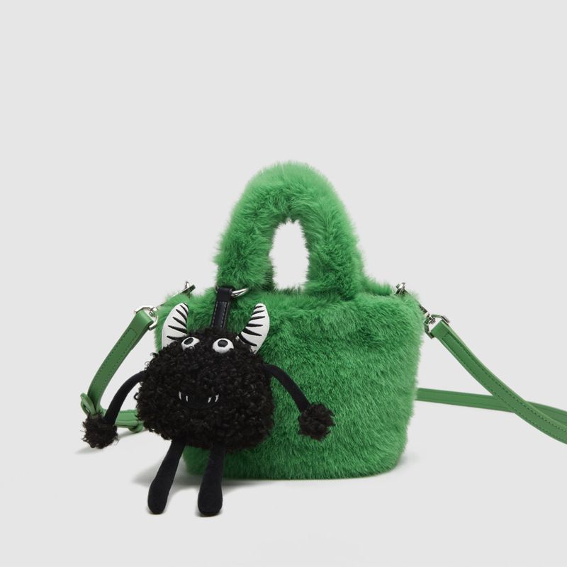 Túi Xách Nữ Túi Đeo Chéo Phủ Lông Hình Quái Vật Nhỏ Dễ Thương Thời Trang Thu Đông Cho Nữ