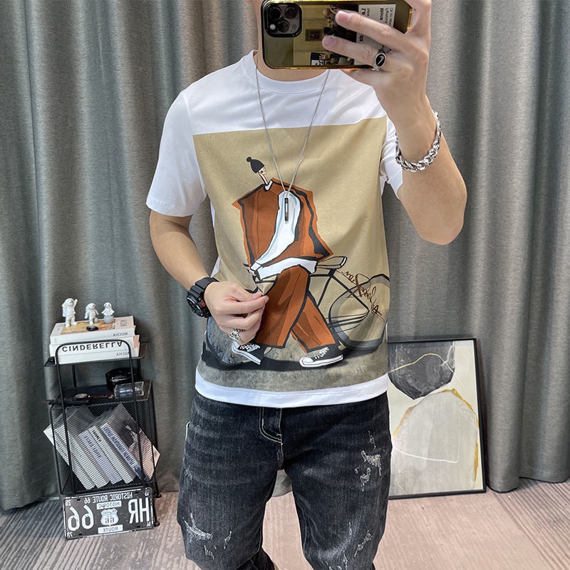 Áo Thun Cotton Tay Ngắn In Họa Tiết Hoạt Hình Phong Cách Hong Kong Thời Trang Mùa Hè 2022 Cho Nam