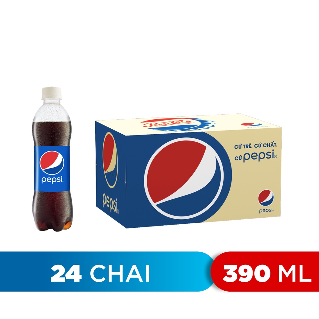 Thùng 24 Chai Nước Ngọt Có Gaz Pepsi (390ml/chai)