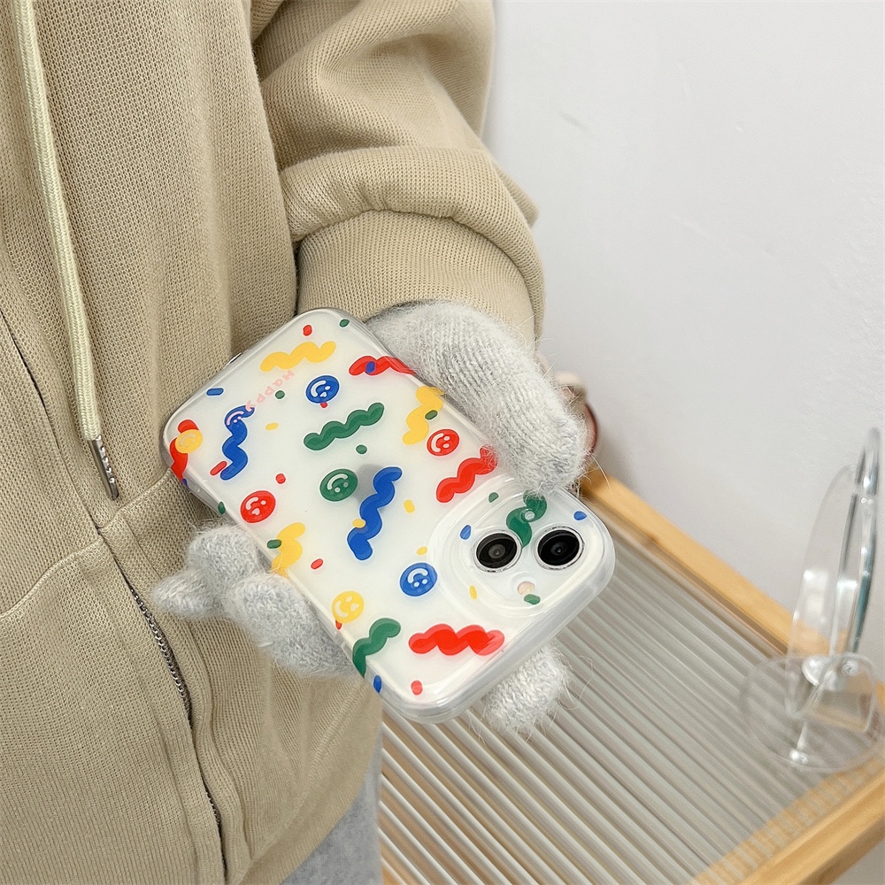 Ốp Điện Thoại Tpu Silicon Mềm Hình Mặt Cười Hoạt Hình Màu Trong Suốt Gắn Dây Đeo Cổ Tay iPhone 14 13 12 11 Pro Max 14 Plus