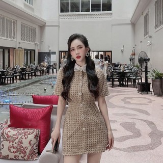 Váy Dạ Kẻ Sọc Cổ Bèo Dáng Ngắn Hàng Quảng Châu V3053