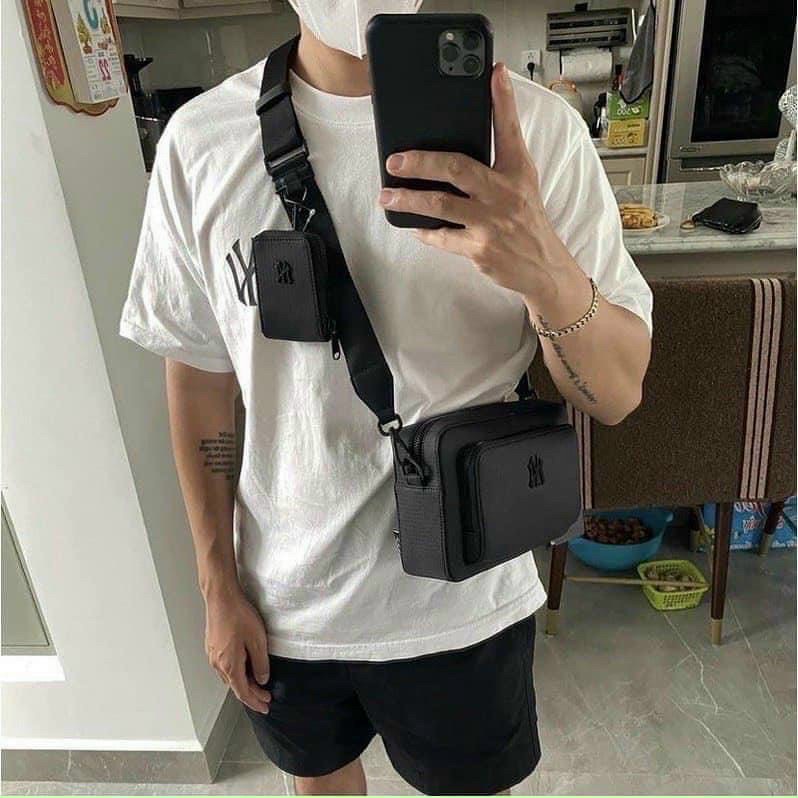Túi đeo chéo nam nữ Unisex MLB  Bagsling logo NY kim loại cao cấp form ngang Hàng QCXK Cao cấp có túi tiddy thời trang