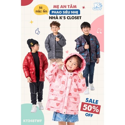 Áo Phao Dài Tay K'S CLOSET Có Mũ, In Hình Đáng Yêu Cho Bé Trai Và Bé Gái  KT248TWF