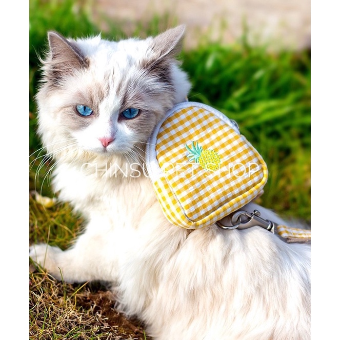 Dây dắt Chó Mèo kèm Túi đựng đồ nhỏ xinh xắn - Yếm Dắt Thú Cưng Đi Dạo - Dây Xích dắt Mèo đi dạo