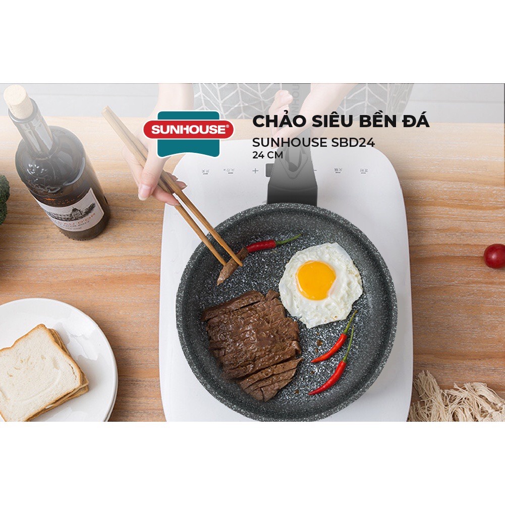 Chảo Siêu Bền Đá SUNHOUSE SBD18 / SBD20 / SBD24 / SBD26 / SBD28 / SBD30 Hợp Kim Nhôm 3 Lớp Chống Dính Tráng Vân Đá