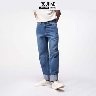 Quần jean nam gấp lai rách form straight crop - routine 10f21dpa038