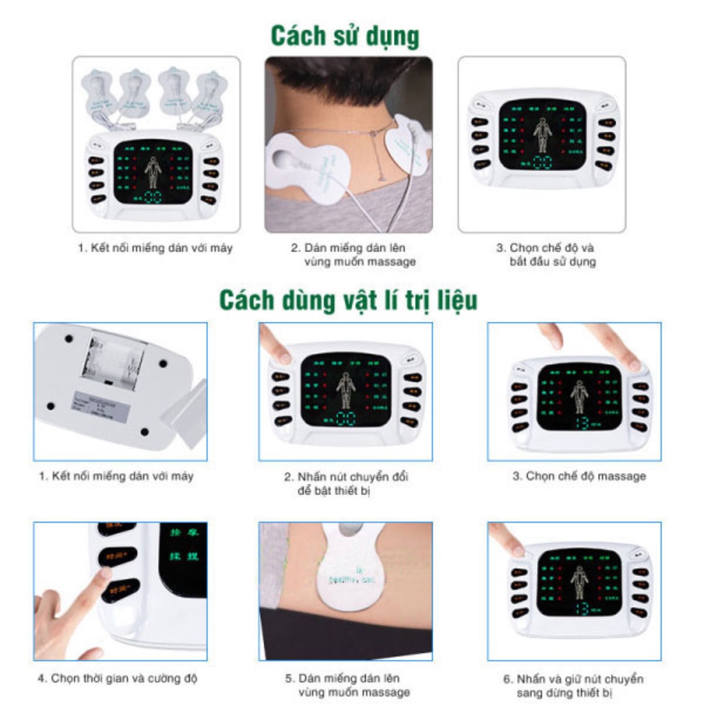 Máy massage xung điện 8 miếng dán YTK-309B, máy mát xa 8 chế độ massage 15 cường độ xung điện