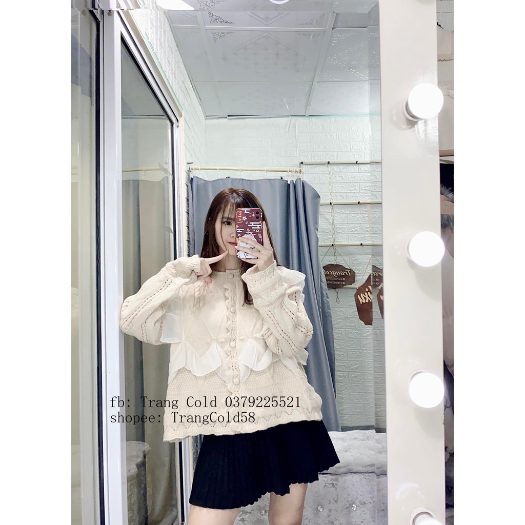 Áo len viền bèo cúc bọc hàng Quảng Châu loại 1 (Ảnh thật shop tự chụp )