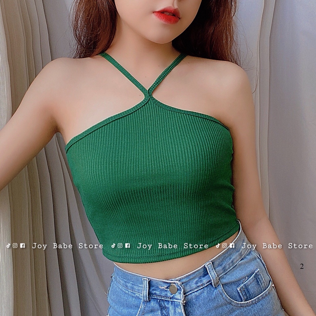 Áo croptop hai dây chéo JOY BABE 💞 mảnh nhỏ, thun gân mịn, co giãn 4 chiều, sexy kiểu dáng hot girl ôm body CROH 2-7B