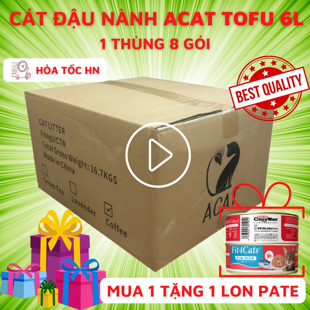 Thùng cát đậu nành ACAT TOFU 6L gồm 8 túi cho mèo