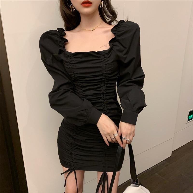 IELGYĐầm Ôm Dáng Hở Vai Xếp Ly Quyến Rũ Thời Trang Phong Cách Hàn Quốc Cho Nữ