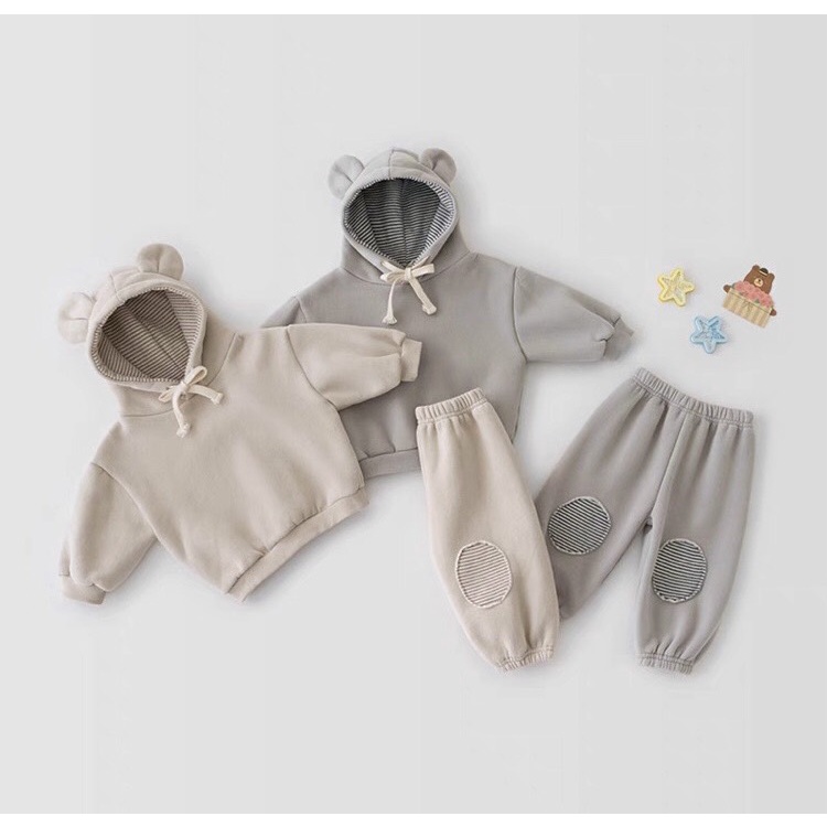 Bộ Hoodie Dài Tay Hình Tai Gấu Trẻ Em Cho Bé Trai Và Bé Gái Chất Nỉ Lót Bông Dày Dặn Ấm Áp Thời Trang Trẻ Em Poskids