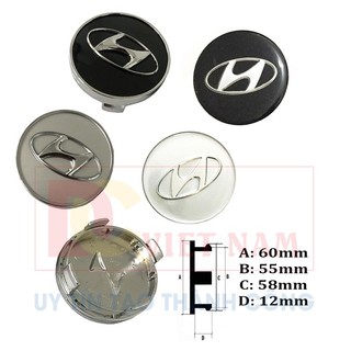 Logo chụp mâm, ốp bánh xe ô tô Hyundai HY-60 cao cấp Kích thước 60mm, Nhựa ABS - 1 chiếc
