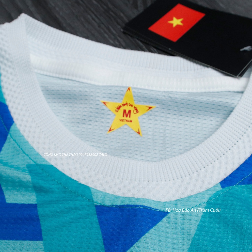 Áo Đá Banh Tuyển Việt Nam 2023 - Set Bộ Quần Áo Bóng Đá Đội Tuyển Vietnam Màu Xanh Nhạt Vải Gai Chuẩn Áo Thi Đấu