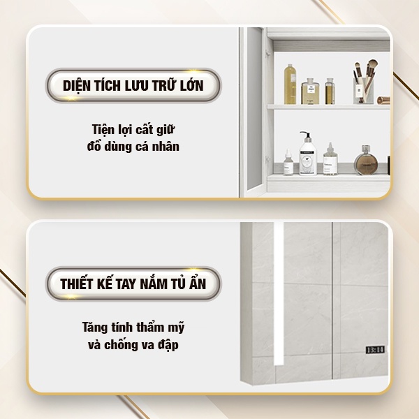 Tủ gương phòng tắm chất liệu gỗ ENIC T03-chống thấm chống ẩm,khử sương mờ thông minh,đèn LED chiếu sáng