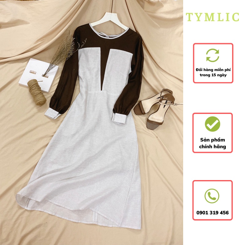 Đầm Linen Tưng Pre Dài Tay Phối Màu TYMLIC