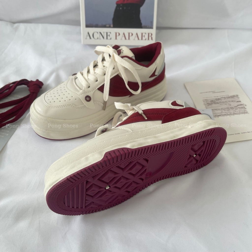 Sneaker/ Bata Pong Shoes phối màu trắng đỏ phong cách dễ thương, đơn giản- FULL BOX - Mã 1473