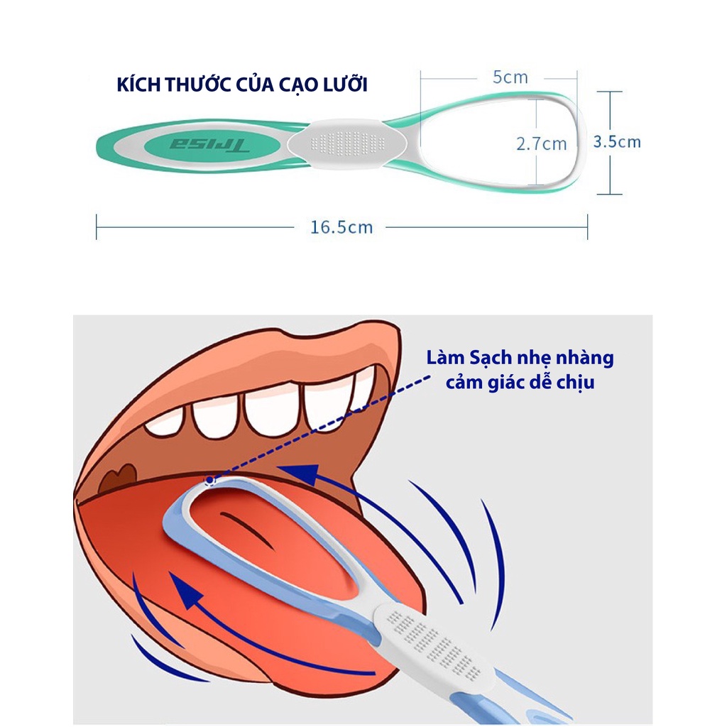 Combo 2 Dụng Cụ Cạo Lưỡi Người Lớn Trisa Double Action Làm Sạch Lưỡi Một Cách Nhẹ Nhàng Dễ Chịu