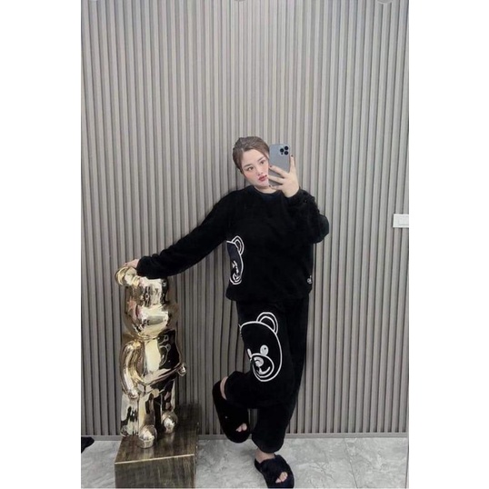 SET THU ĐÔNG NỈ BÔNG IN GẤU, BỘ NỈ TAY DÀI QUẦN DÀI BIGSIZE 60-95KG