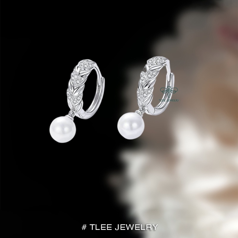 Khuyên tai bạc nữ TLEE tròn viền lá tua trai sang trọng TleeJewelry B0262