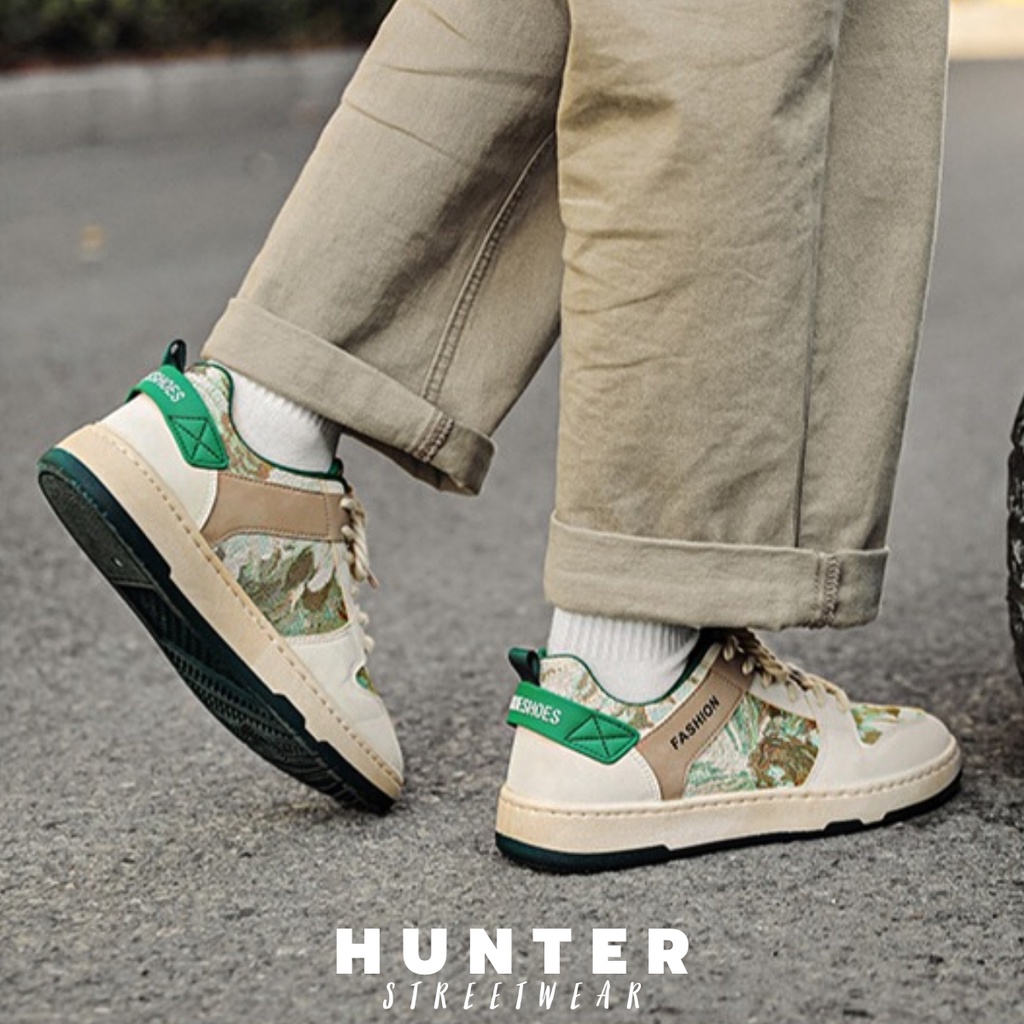 Giày NAM đế Cao Su - Khâu 100% - Màu Kem Xanh Hoạ tiết Châu Âu size 39 - 44 Mã HT.S3