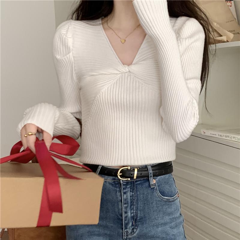 COZOK Áo Dệt Kim Tay Dài Cổ Chữ V Dáng Ôm Thời Trang Cho Nữ