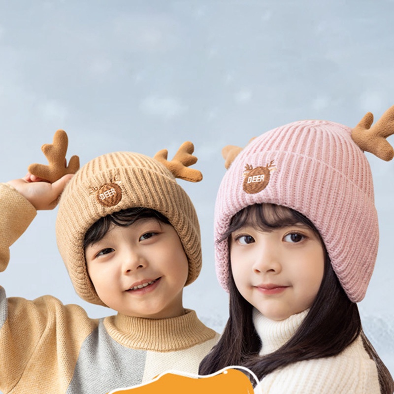 Mũ Len Beanie Sừng Tuần Lộc Dễ Thương Cho Bé
