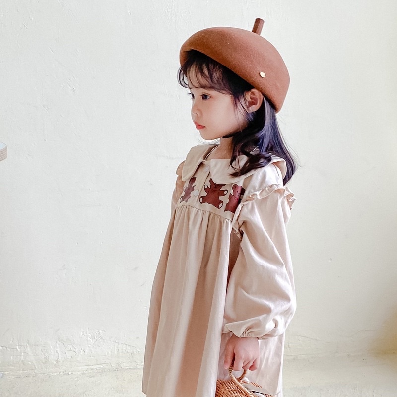 VÁY TRẺ EM VINTAGE HÀN QUỐC IN HÌNH GẤU