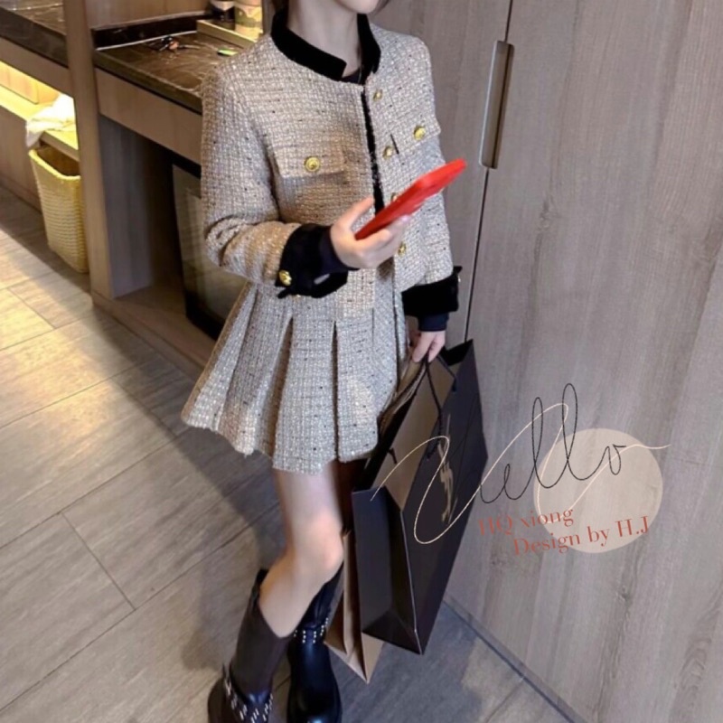 Set váy và áo khoác dạ cao cấp hàng quảng châu size đại cho bé gái