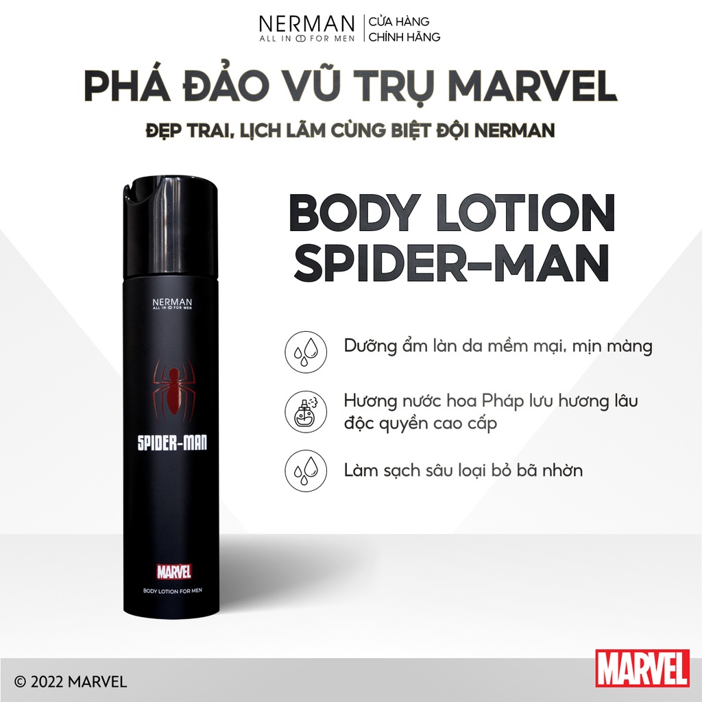 Kem Dưỡng Da Nerman Spider Man Marvel Collection Cho Nam Dưỡng Thể, Dưỡng Ẩm Cho Da Hương Nước Hoa Pháp Cao Cấp