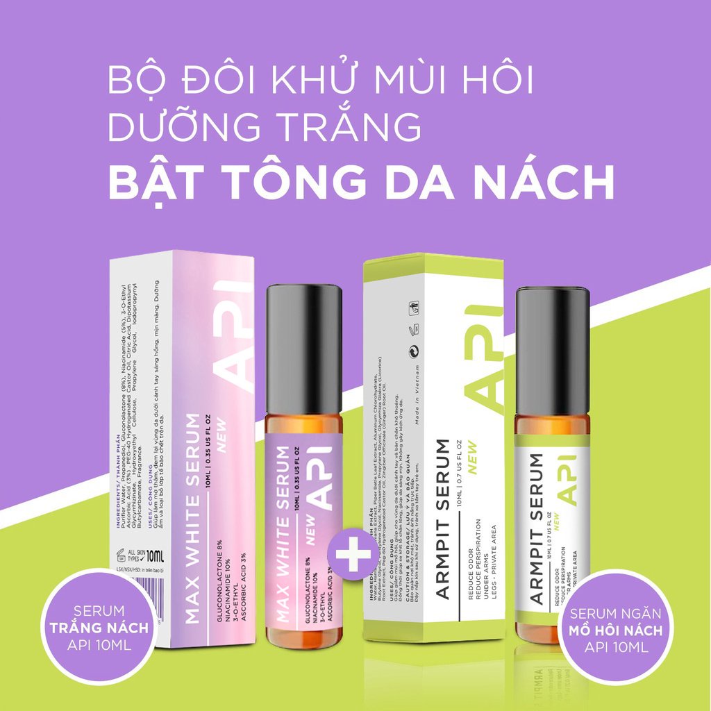 Serum khử mùi hôi nách Armpit Serum API Mee+ Natural Vietnam, Son nách API, Lăn khử mùi ngăn tiết mồ hôi 72h 10ml