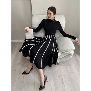 Chân Váy Midi kẻ Sọc Nữ AT MODA DE LITA