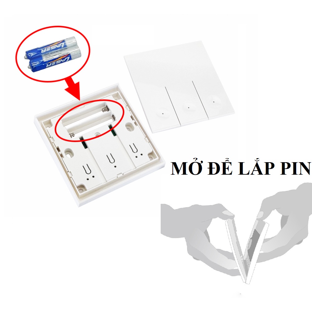 Công tắc điều khiển từ xa không dây dán tường RF-433Mhz 10A 220V Mẫu mới dùng pin AAA tiện dụng công tắc đèn cầu thang