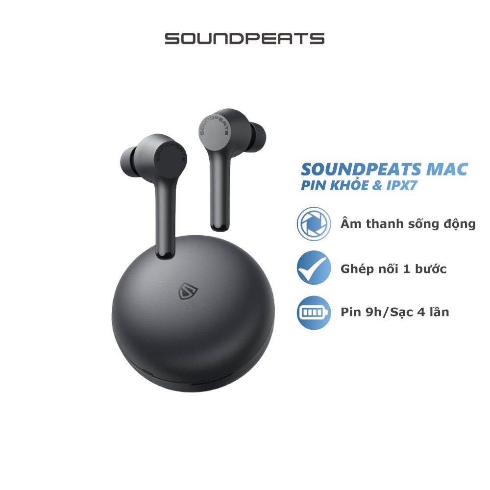 Tai nghe True Wireless SoundPEATS Mac - Pin 9h Bluetooth 5.0 - Hàng Chính Hãng