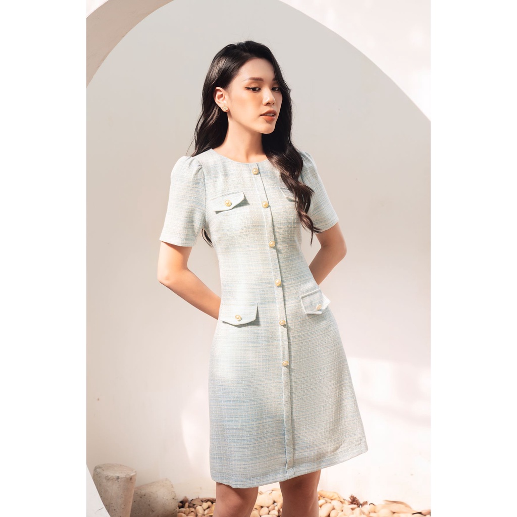 De Leah - Đầm Ôm A Tweed Nẹp Trước - Thời Trang Thiết Kế