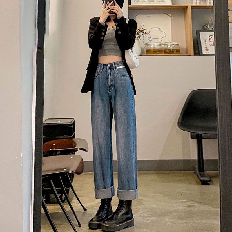 Quần Jeans Nữ Lưng Cao Ống Rộng Thời Trang Hàn Quốc