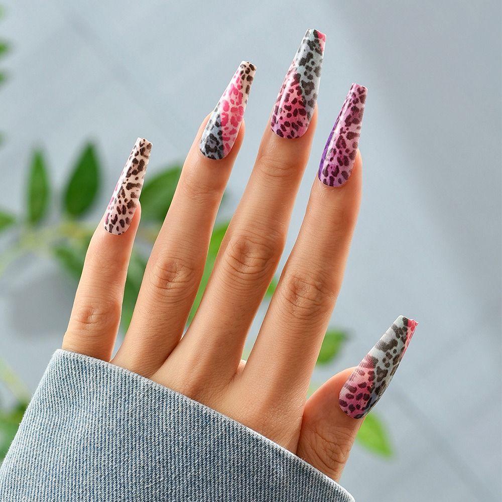 MIHAN1 Set 24 Móng Tay Giả In Họa Tiết Da Báo Có Thể Tháo Rời MIHAN1