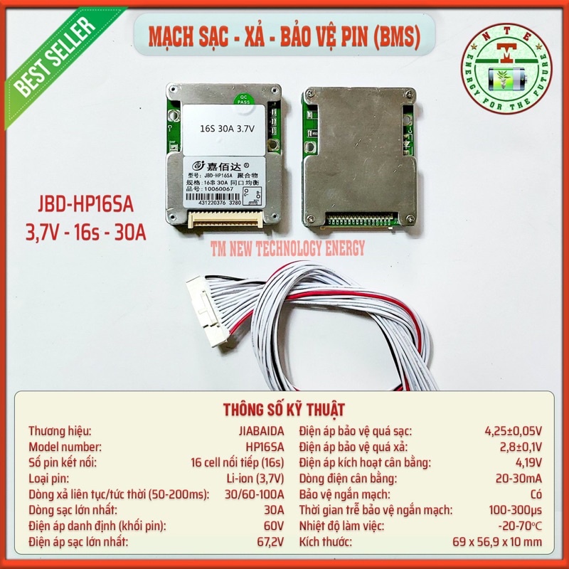 BMS JBD | Mạch sạc, xả và bảo vệ pin Lithium Li-ion 3,7v | LiFePO4 3,2v | 8s 13s 16s 17s | 20s 20A 30A 40A 50A 60A