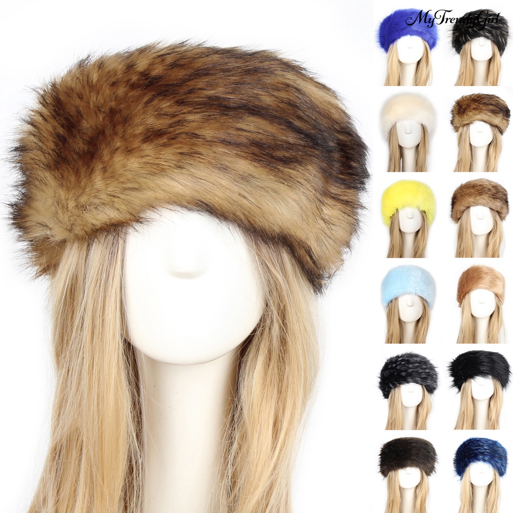 Mũ Turban Rộng Vành Phối Lông Giả Dày Dặn Màu Sắc Thời Trang Cho Nữ